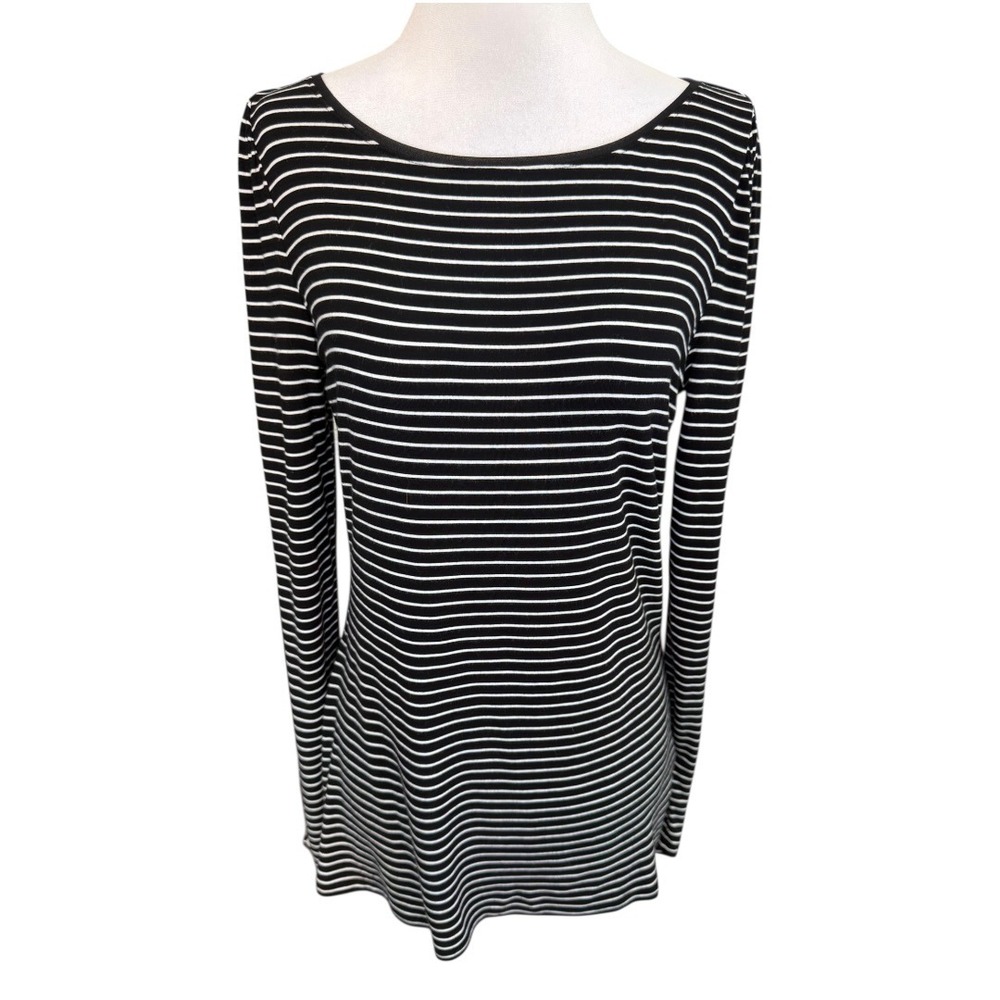 White House Black Market Striped Boat Neck Long Sleeve Top Black White Medium